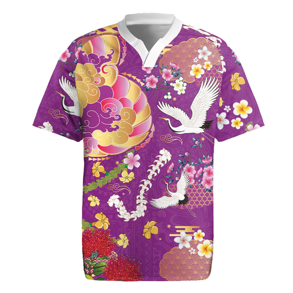 Hawaiian and Japanese Culture Together Rugby Jersey Kakau Tribal Pattern and Irezumi Art Purple Color LT03 Purple - Polynesian Pride