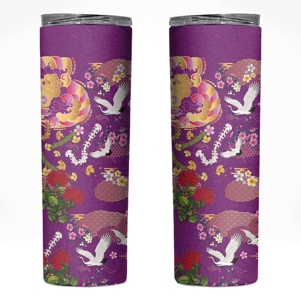 Hawaiian and Japanese Culture Together Skinny Tumbler Kakau Tribal Pattern and Irezumi Art Purple Color LT03 Purple - Polynesian Pride