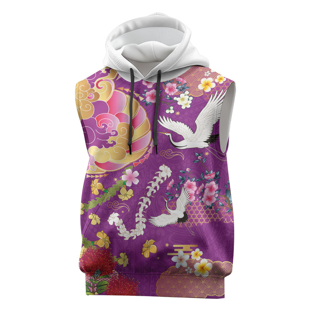 Hawaiian and Japanese Culture Together Sleeveless Hoodie Kakau Tribal Pattern and Irezumi Art Purple Color LT03 Purple - Polynesian Pride