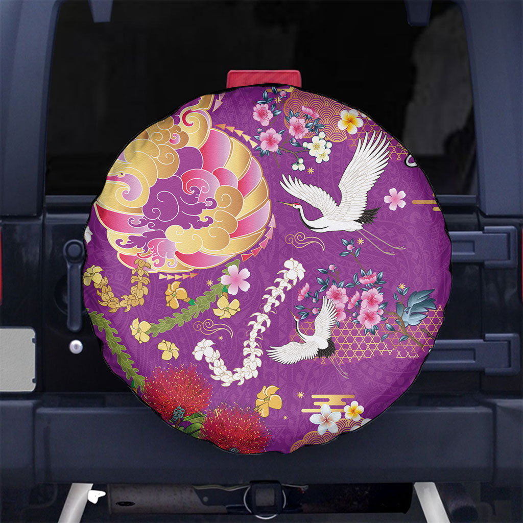 Hawaiian and Japanese Culture Together Spare Tire Cover Kakau Tribal Pattern and Irezumi Art Purple Color LT03 No hole Purple - Polynesian Pride