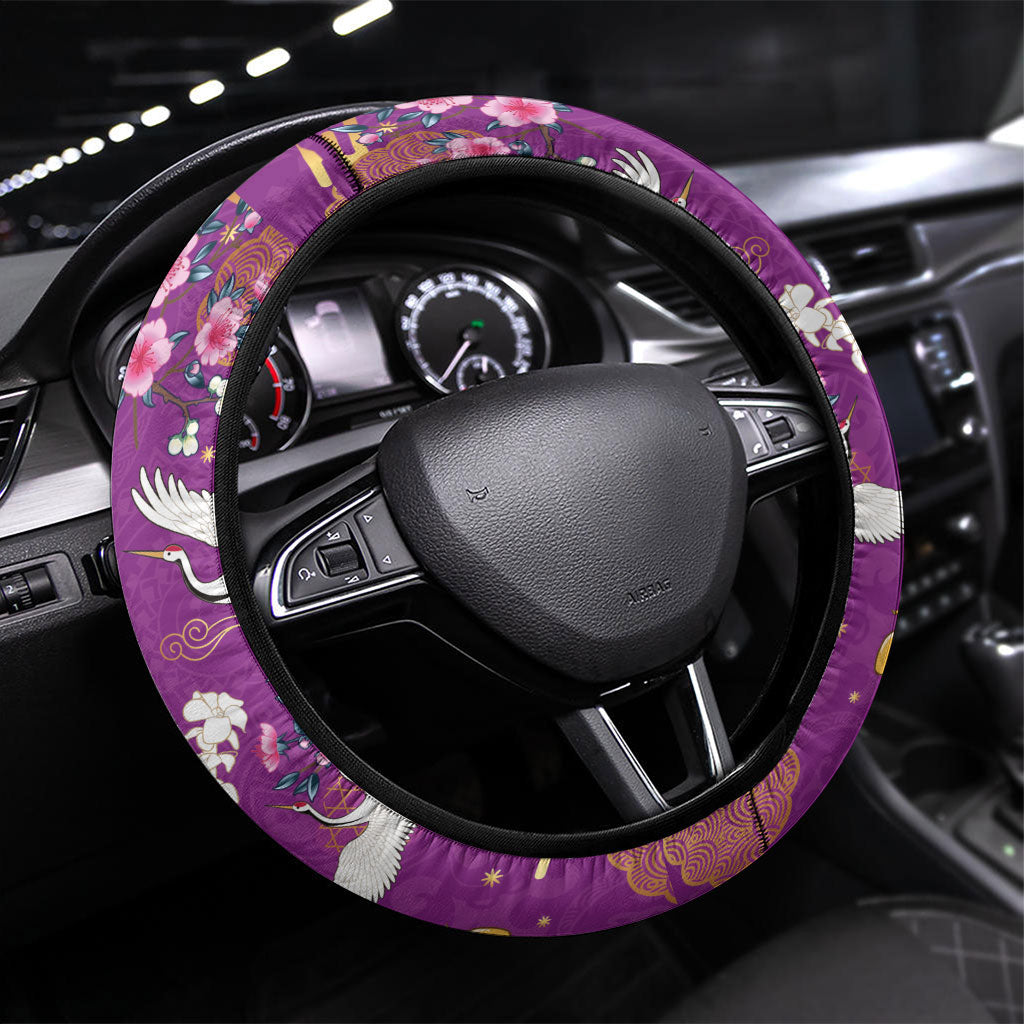 Hawaiian and Japanese Culture Together Steering Wheel Cover Kakau Tribal Pattern and Irezumi Art Purple Color LT03 Universal Fit Purple - Polynesian Pride