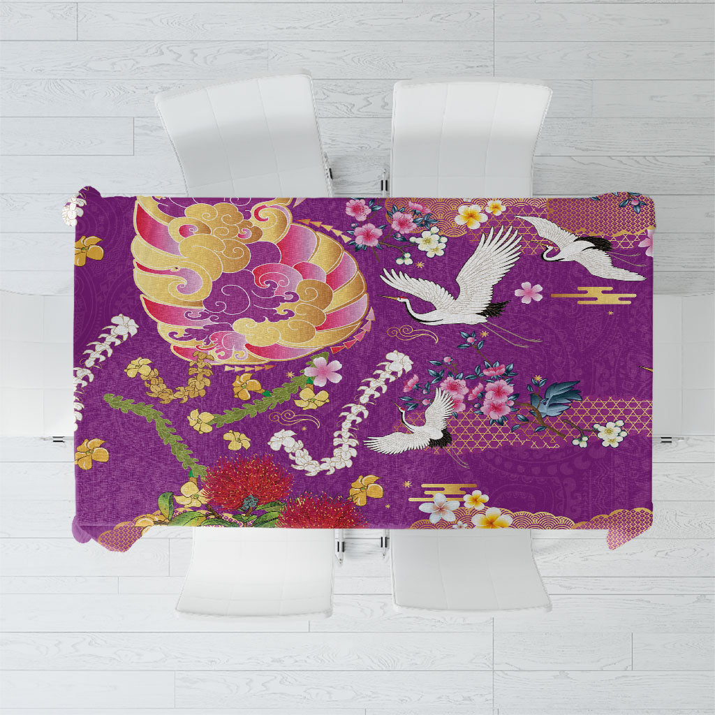 Hawaiian and Japanese Culture Together Tablecloth Kakau Tribal Pattern and Irezumi Art Purple Color LT03 Purple - Polynesian Pride
