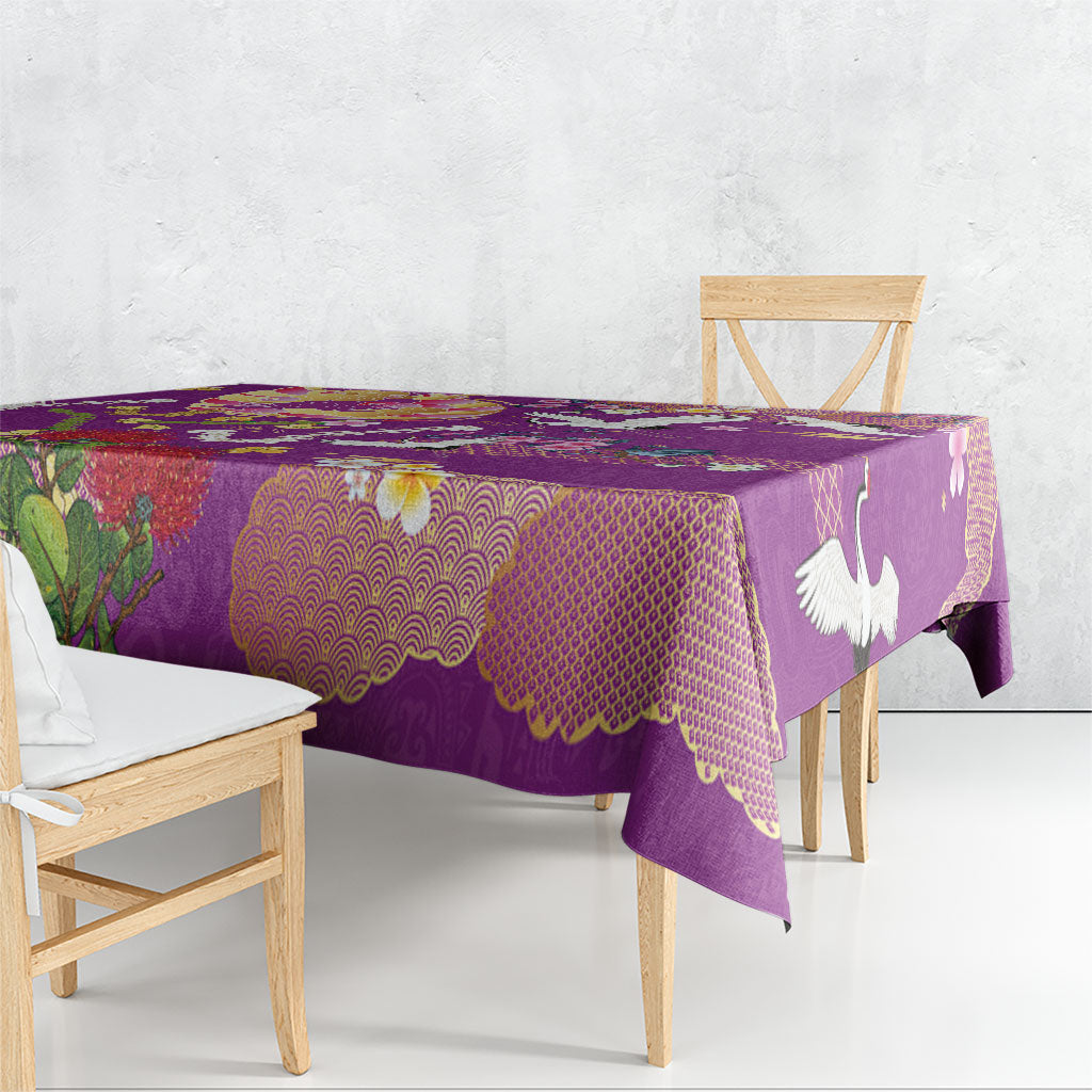 Hawaiian and Japanese Culture Together Tablecloth Kakau Tribal Pattern and Irezumi Art Purple Color LT03 - Polynesian Pride