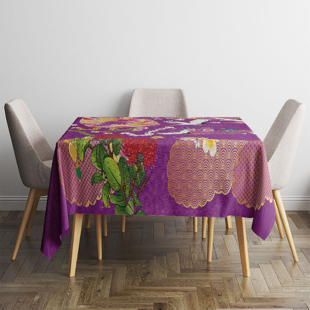 Hawaiian and Japanese Culture Together Tablecloth Kakau Tribal Pattern and Irezumi Art Purple Color LT03 - Polynesian Pride