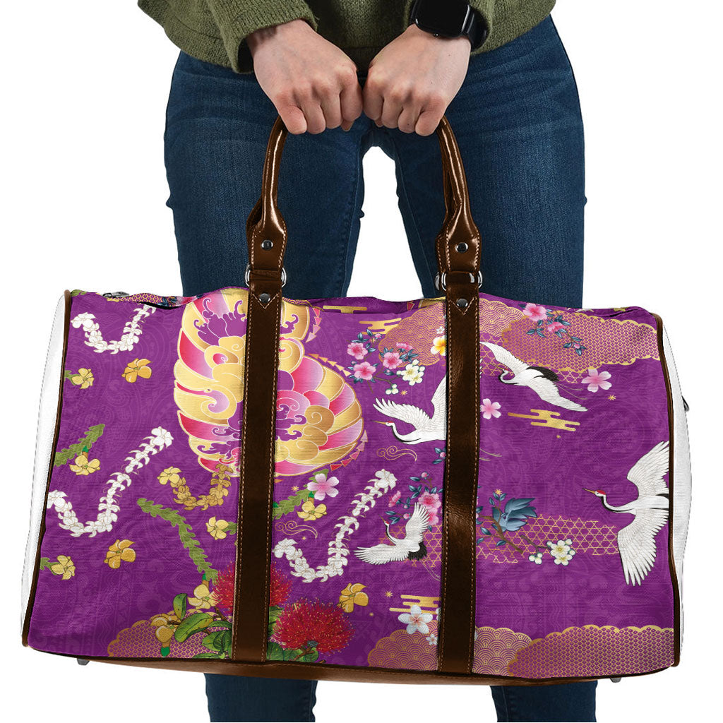 Hawaiian and Japanese Culture Together Travel Bag Kakau Tribal Pattern and Irezumi Art Purple Color LT03 Purple - Polynesian Pride