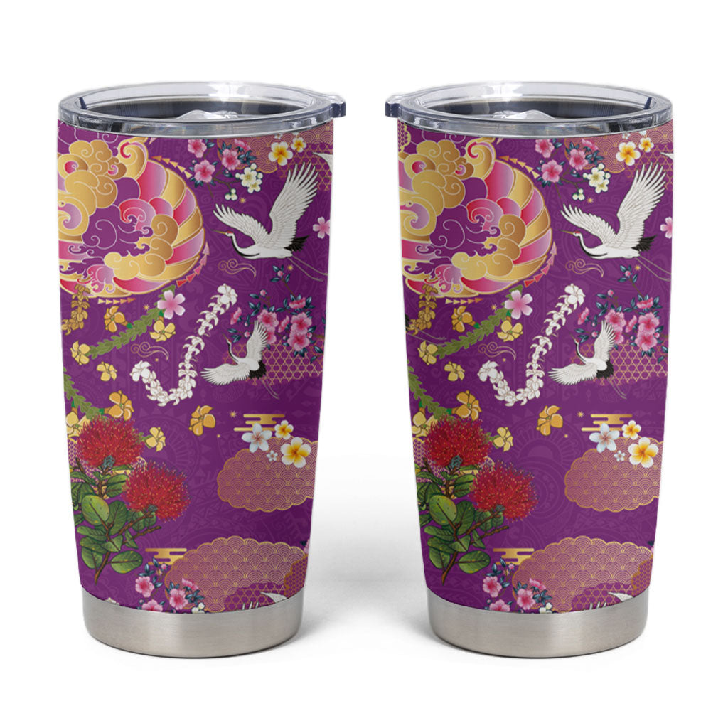 Hawaiian and Japanese Culture Together Tumbler Cup Kakau Tribal Pattern and Irezumi Art Purple Color LT03 Purple - Polynesian Pride