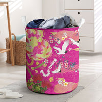 Hawaiian and Japanese Culture Together Laundry Basket Kakau Tribal Pattern and Irezumi Art Pink Color LT03 Pink - Polynesian Pride