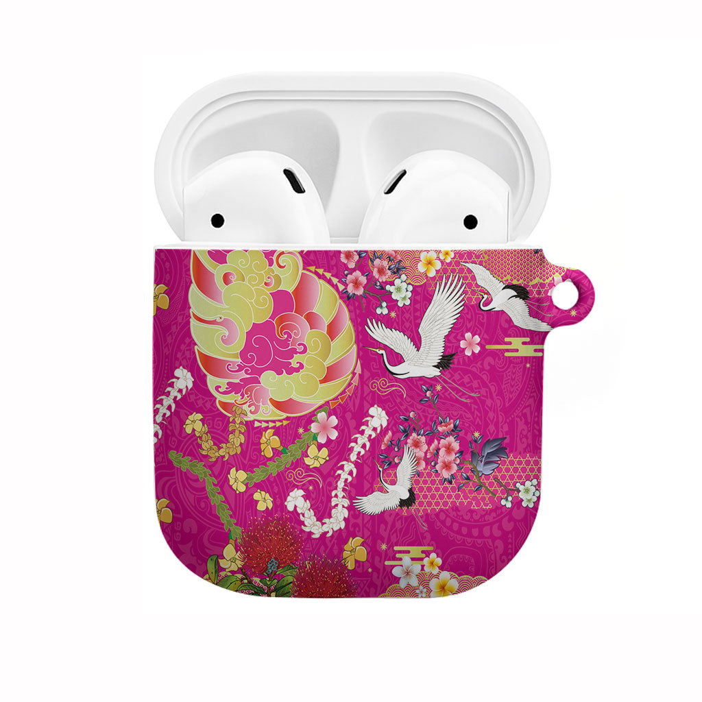 Hawaiian and Japanese Culture Together AirPods Case Kakau Tribal Pattern and Irezumi Art Pink Color LT03 Pink - Polynesian Pride