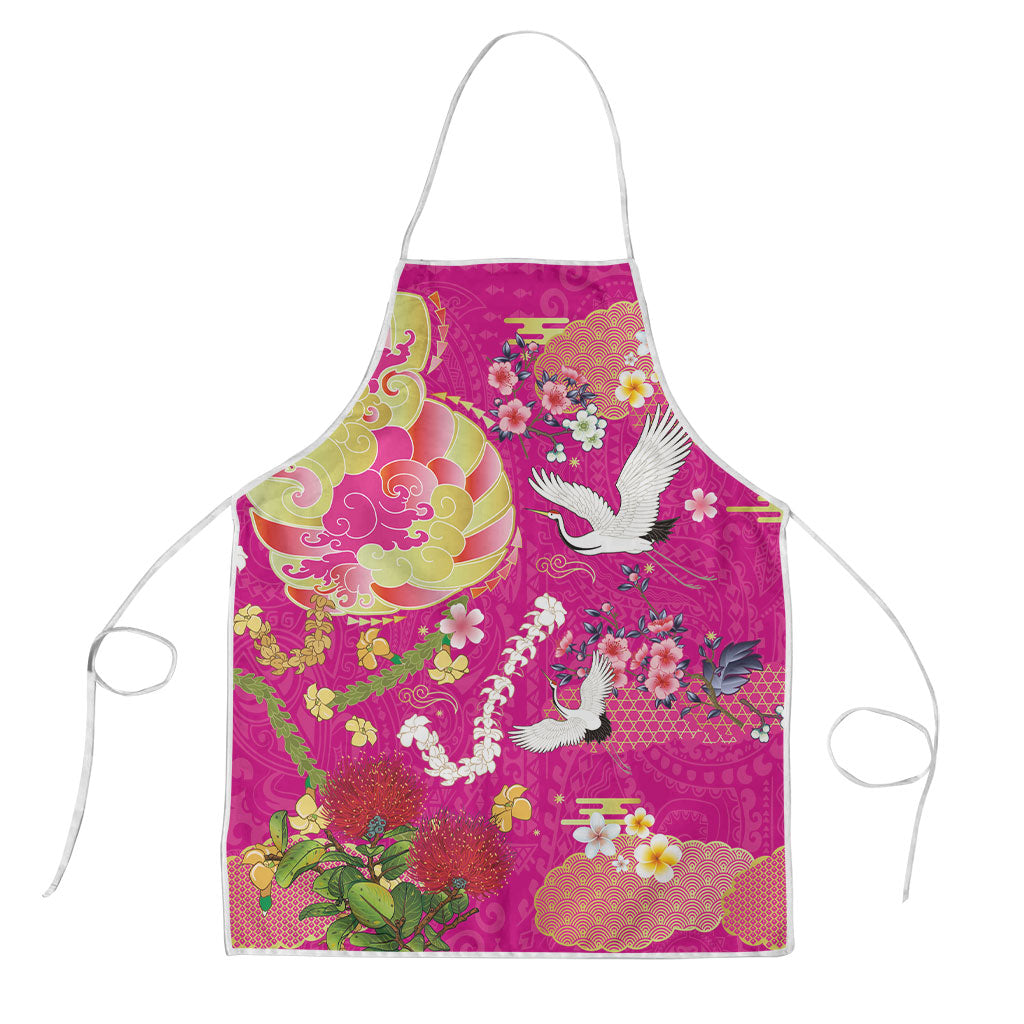 Hawaiian and Japanese Culture Together Apron Kakau Tribal Pattern and Irezumi Art Pink Color LT03 Pink - Polynesian Pride