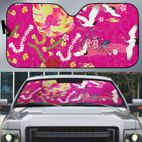 Hawaiian and Japanese Culture Together Auto Sun Shade Kakau Tribal Pattern and Irezumi Art Pink Color LT03 Pink - Polynesian Pride