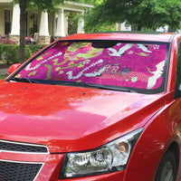 Hawaiian and Japanese Culture Together Auto Sun Shade Kakau Tribal Pattern and Irezumi Art Pink Color LT03 - Polynesian Pride