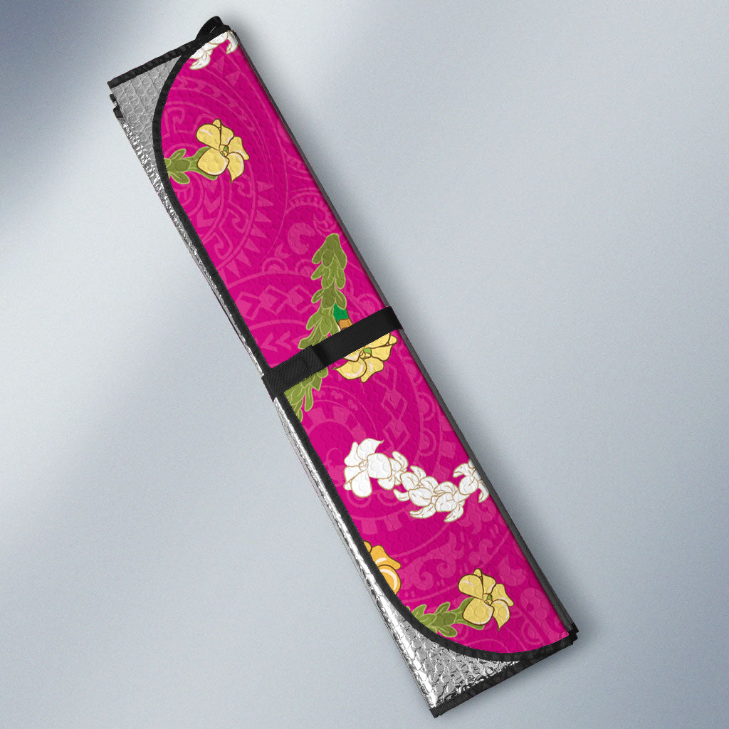Hawaiian and Japanese Culture Together Auto Sun Shade Kakau Tribal Pattern and Irezumi Art Pink Color LT03 - Polynesian Pride