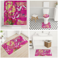 Hawaiian and Japanese Culture Together Bathroom Set Kakau Tribal Pattern and Irezumi Art Pink Color LT03 - Polynesian Pride