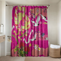 Hawaiian and Japanese Culture Together Bathroom Set Kakau Tribal Pattern and Irezumi Art Pink Color LT03 Shower Curtain Only Pink - Polynesian Pride