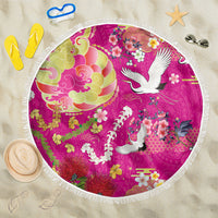 Hawaiian and Japanese Culture Together Beach Blanket Kakau Tribal Pattern and Irezumi Art Pink Color LT03 One Size 150cm Pink - Polynesian Pride