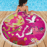 Hawaiian and Japanese Culture Together Beach Blanket Kakau Tribal Pattern and Irezumi Art Pink Color LT03 - Polynesian Pride