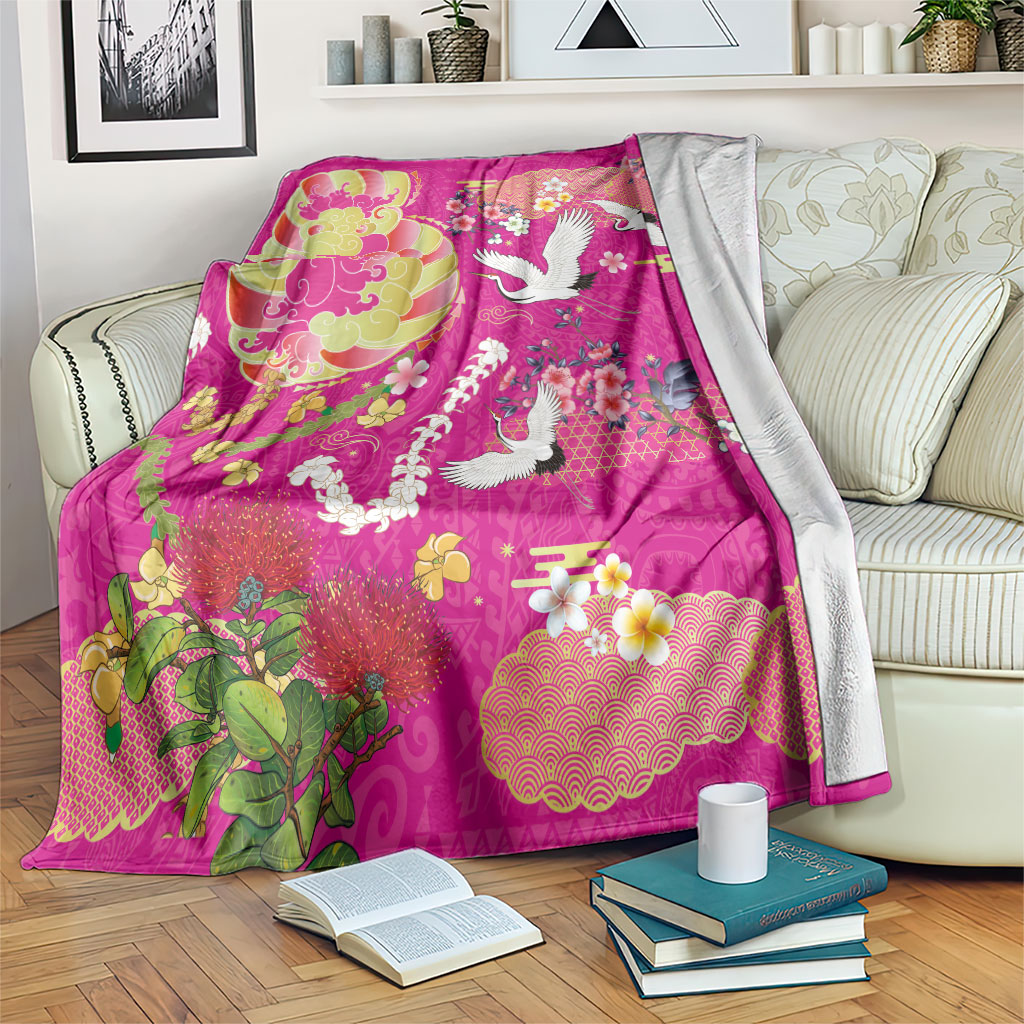 Hawaiian and Japanese Culture Together Blanket Kakau Tribal Pattern and Irezumi Art Pink Color LT03 Pink - Polynesian Pride