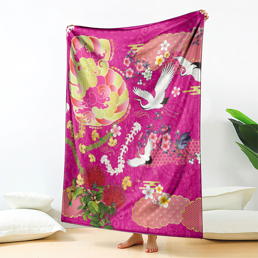 Hawaiian and Japanese Culture Together Blanket Kakau Tribal Pattern and Irezumi Art Pink Color LT03 - Polynesian Pride