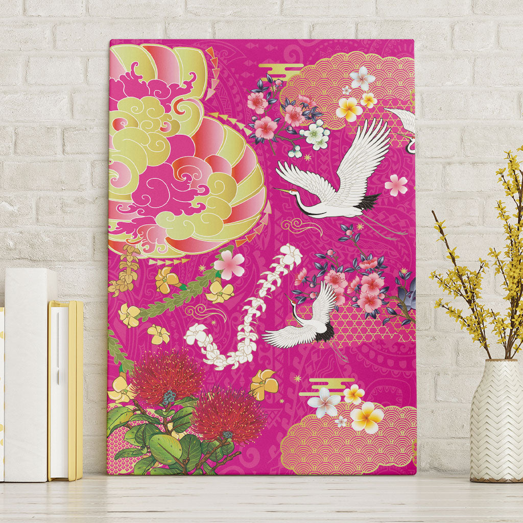Hawaiian and Japanese Culture Together Canvas Wall Art Kakau Tribal Pattern and Irezumi Art Pink Color LT03 Without Frame Pink - Polynesian Pride