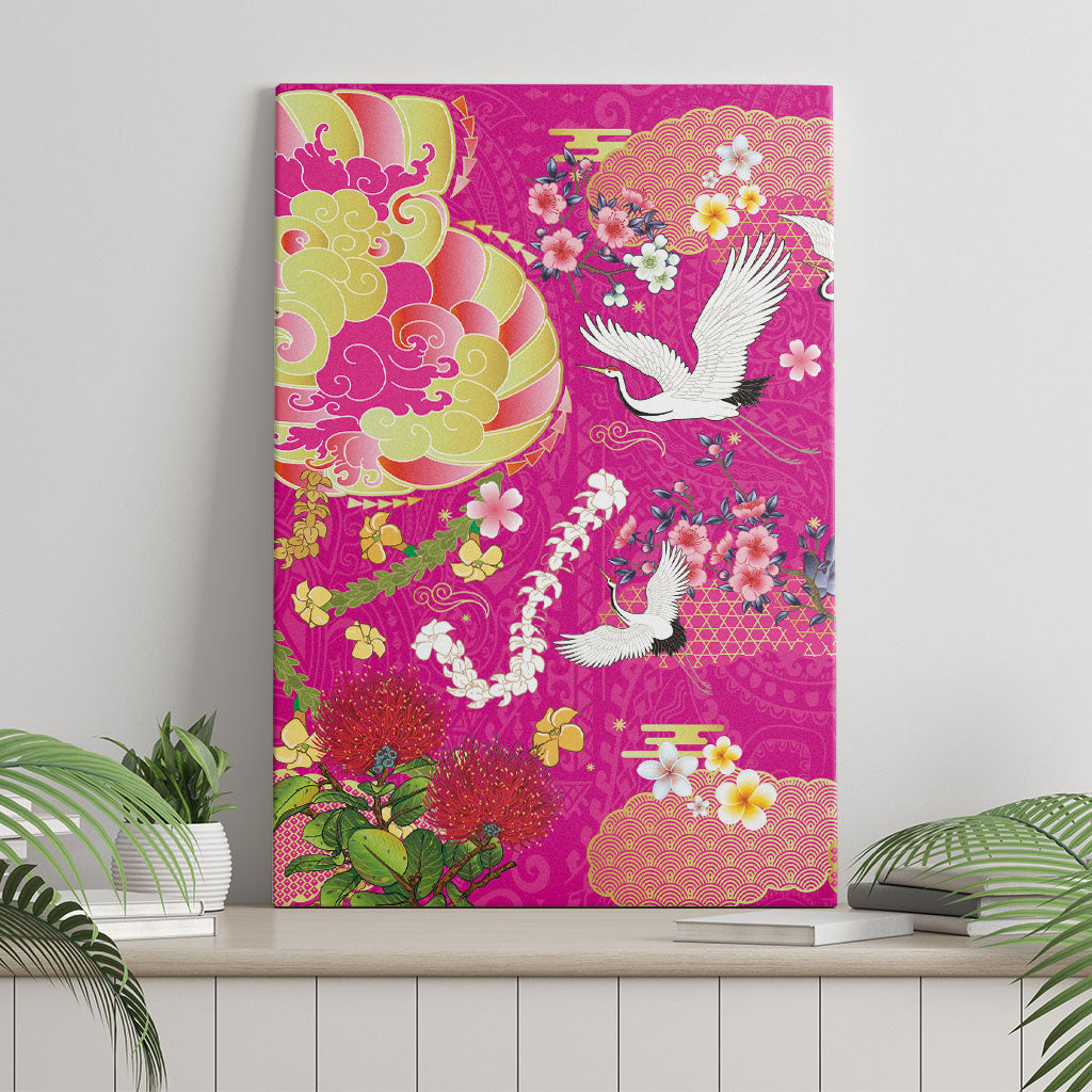 Hawaiian and Japanese Culture Together Canvas Wall Art Kakau Tribal Pattern and Irezumi Art Pink Color LT03 - Polynesian Pride