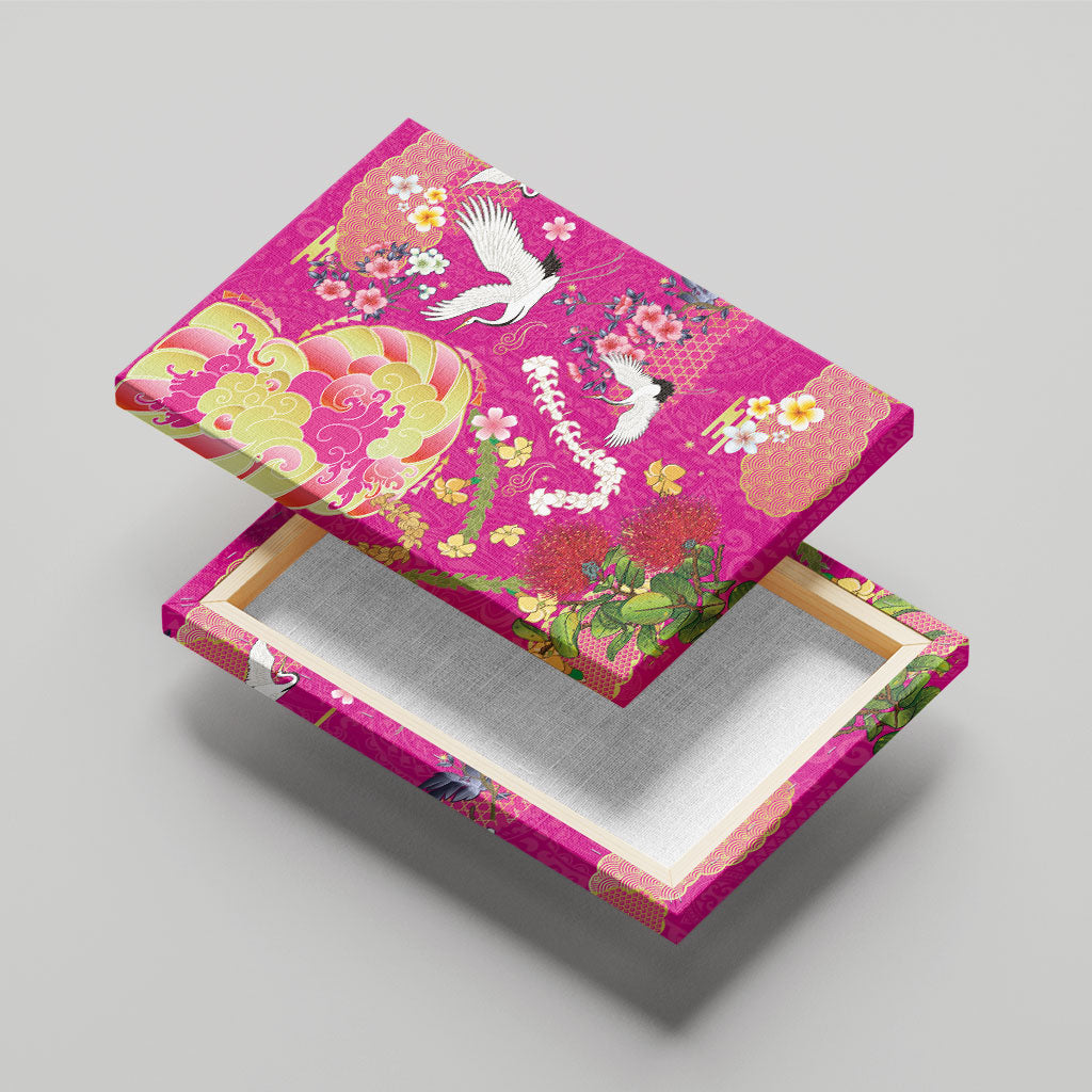 Hawaiian and Japanese Culture Together Canvas Wall Art Kakau Tribal Pattern and Irezumi Art Pink Color LT03 - Polynesian Pride
