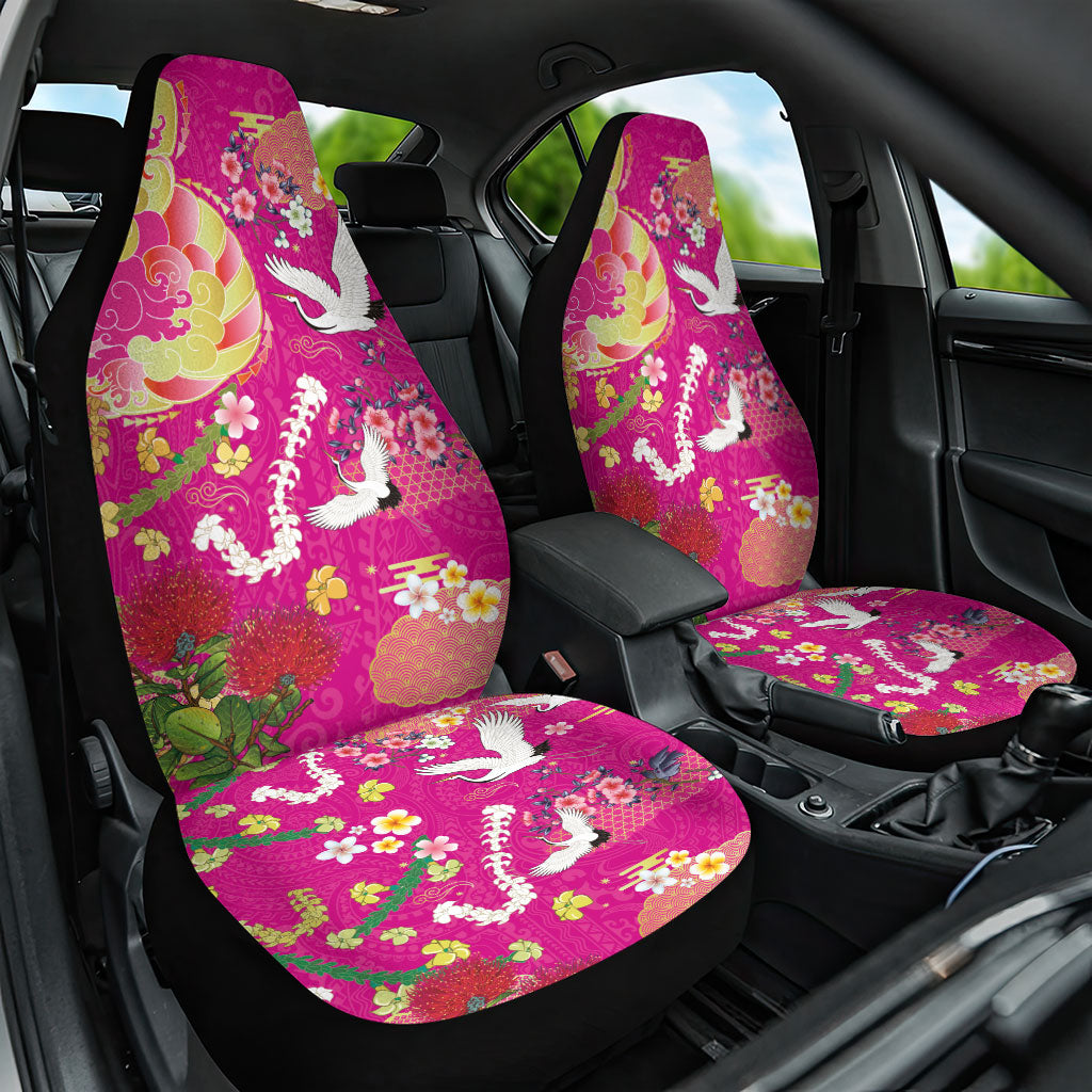 Hawaiian and Japanese Culture Together Car Seat Cover Kakau Tribal Pattern and Irezumi Art Pink Color LT03 One Size Pink - Polynesian Pride