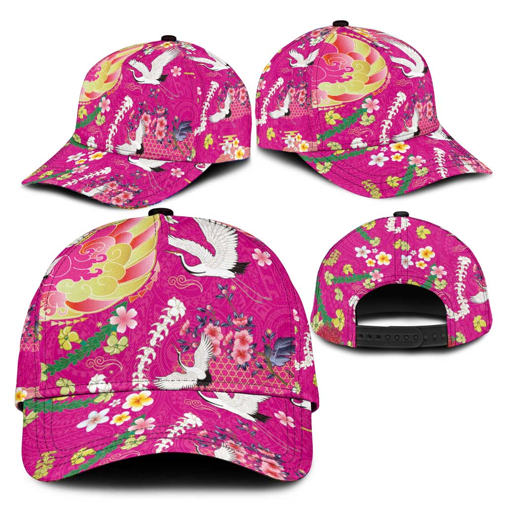 Hawaiian and Japanese Culture Together Classic Cap Kakau Tribal Pattern and Irezumi Art Pink Color LT03 - Polynesian Pride