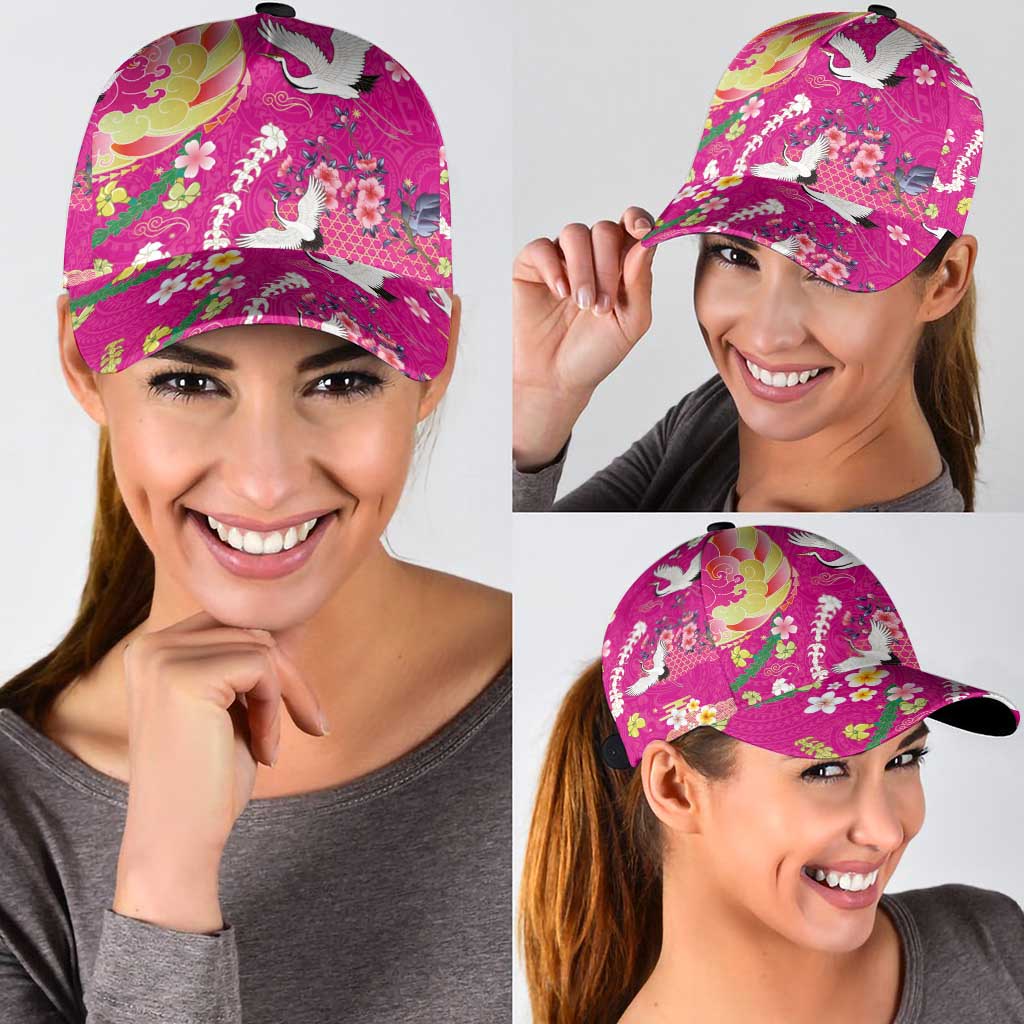 Hawaiian and Japanese Culture Together Classic Cap Kakau Tribal Pattern and Irezumi Art Pink Color LT03 - Polynesian Pride