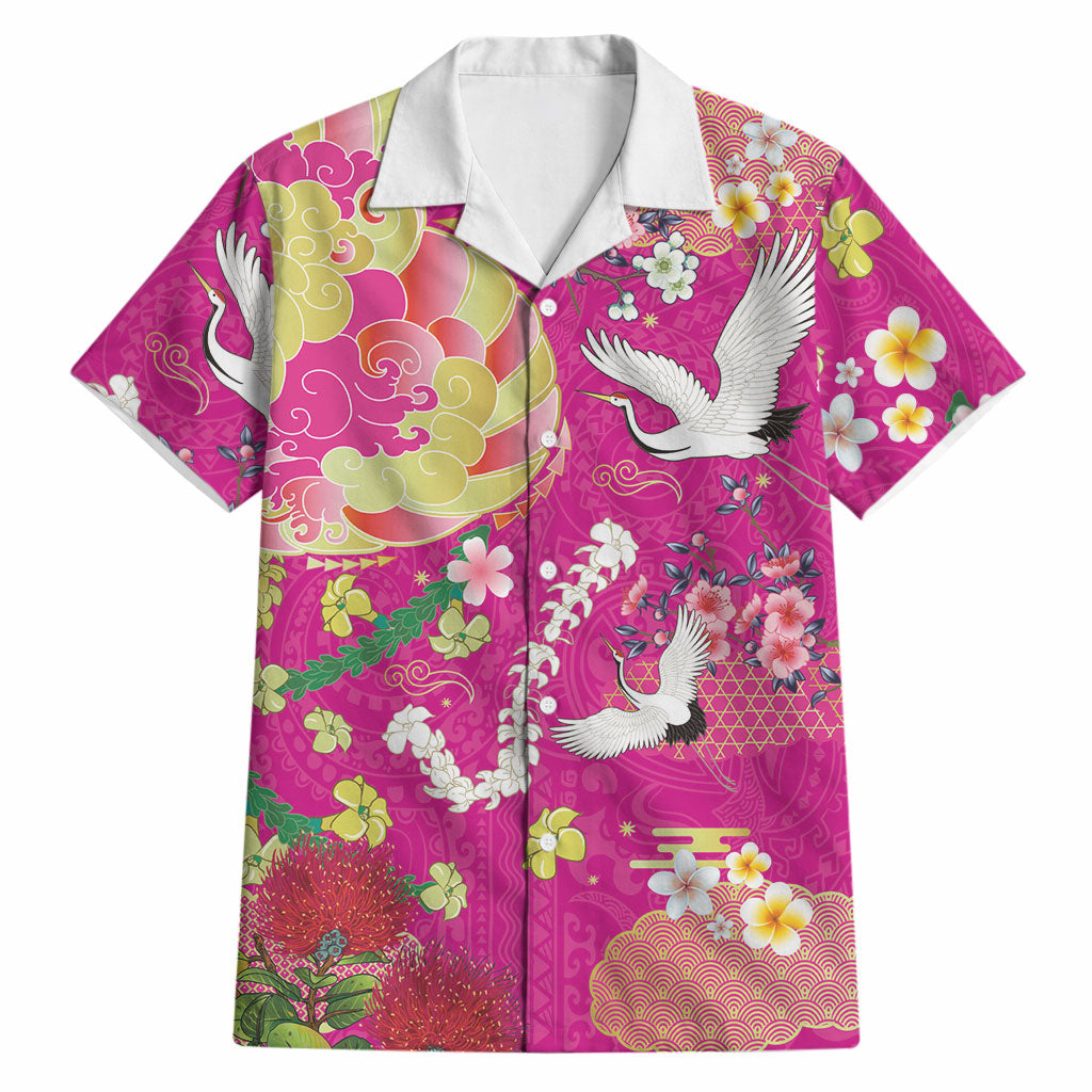 Hawaiian and Japanese Culture Together Hawaiian Shirt Kakau Tribal Pattern and Irezumi Art Pink Color LT03 Pink - Polynesian Pride