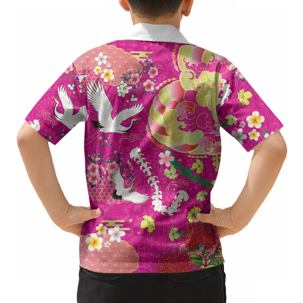 Hawaiian and Japanese Culture Together Hawaiian Shirt Kakau Tribal Pattern and Irezumi Art Pink Color