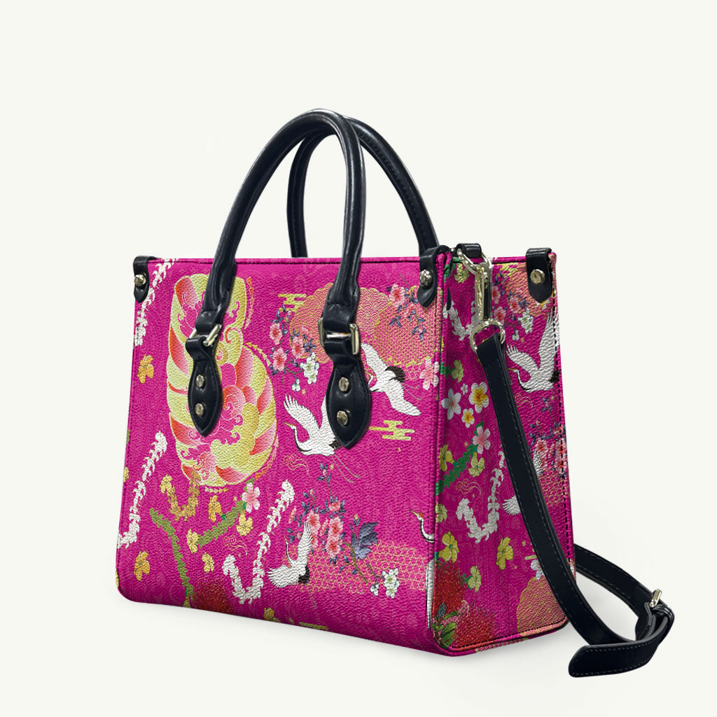 Hawaiian and Japanese Culture Together Leather Bag Kakau Tribal Pattern and Irezumi Art Pink Color LT03 Pink - Polynesian Pride