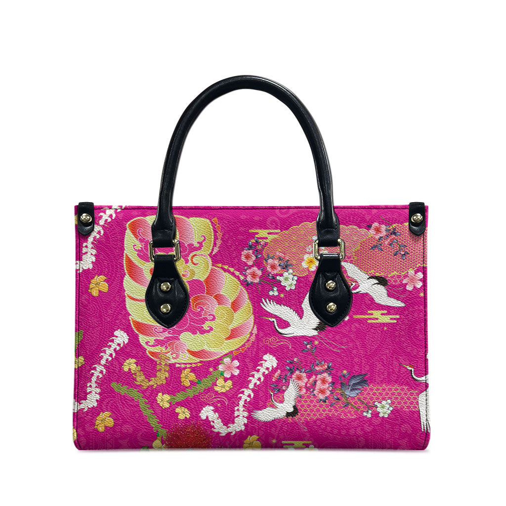 Hawaiian and Japanese Culture Together Leather Bag Kakau Tribal Pattern and Irezumi Art Pink Color LT03 - Polynesian Pride