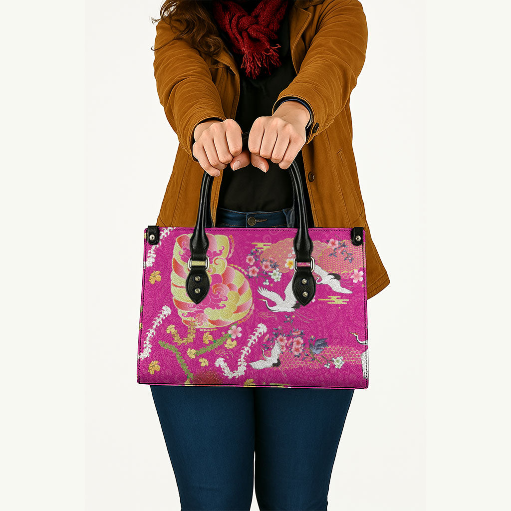 Hawaiian and Japanese Culture Together Leather Bag Kakau Tribal Pattern and Irezumi Art Pink Color LT03 - Polynesian Pride