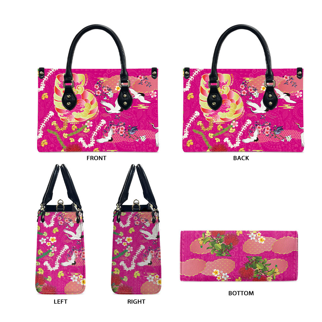 Hawaiian and Japanese Culture Together Leather Bag Kakau Tribal Pattern and Irezumi Art Pink Color LT03 - Polynesian Pride