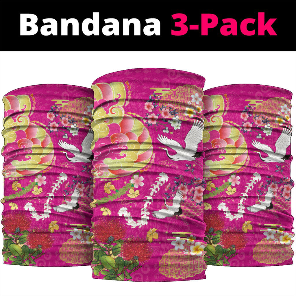 Hawaiian and Japanese Culture Together Neck Gaiter Kakau Tribal Pattern and Irezumi Art Pink Color LT03 package One Size: 25*50cm Pink - Polynesian Pride
