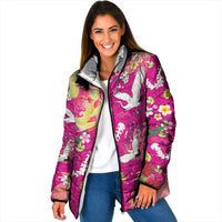 Hawaiian and Japanese Culture Together Padded Jacket Kakau Tribal Pattern and Irezumi Art Pink Color