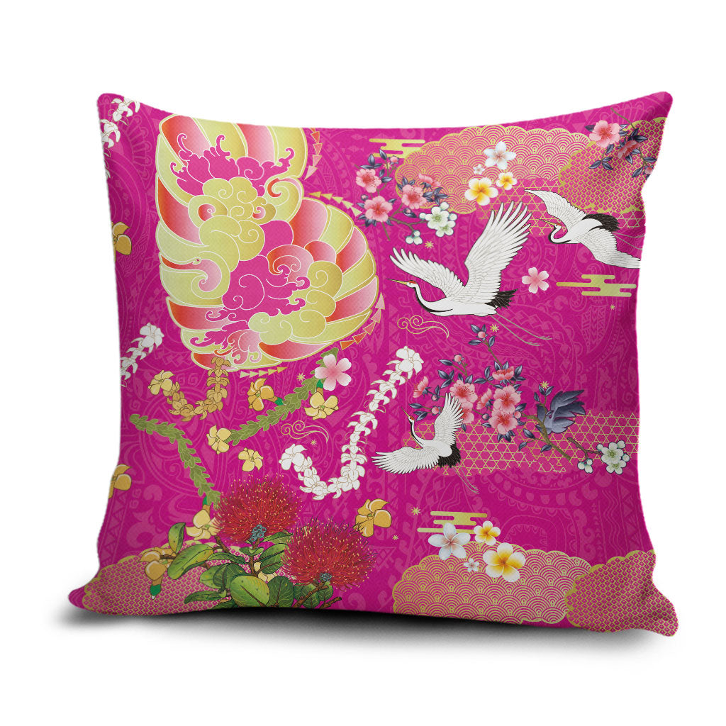 Hawaiian and Japanese Culture Together Pillow Cover Kakau Tribal Pattern and Irezumi Art Pink Color LT03 Pink - Polynesian Pride