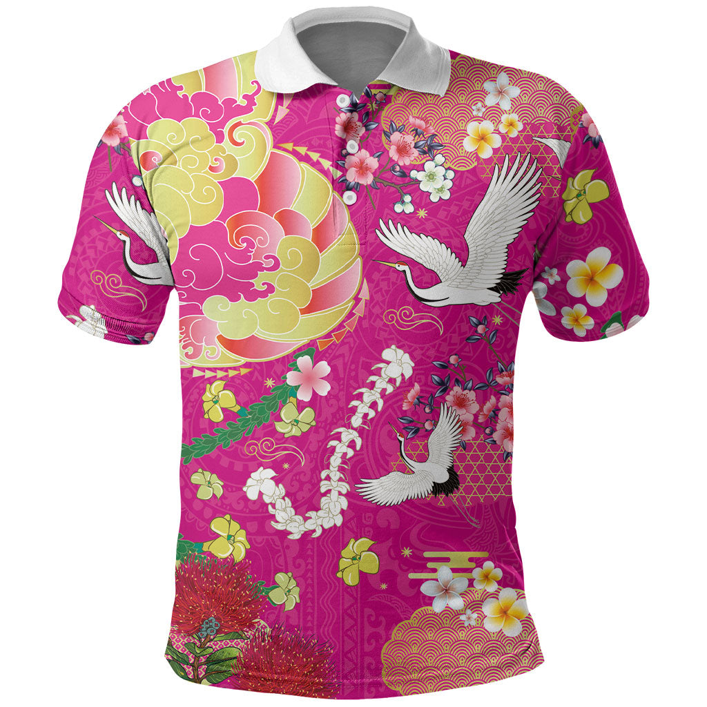 Hawaiian and Japanese Culture Together Polo Shirt Kakau Tribal Pattern and Irezumi Art Pink Color LT03 Pink - Polynesian Pride