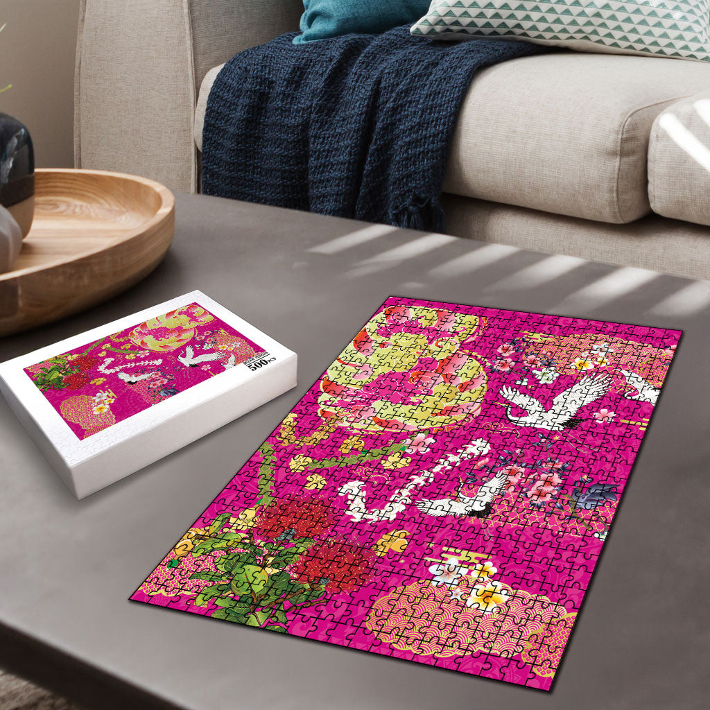 Hawaiian and Japanese Culture Together Puzzle Kakau Tribal Pattern and Irezumi Art Pink Color LT03 - Polynesian Pride