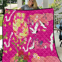 Hawaiian and Japanese Culture Together Quilt Kakau Tribal Pattern and Irezumi Art Pink Color LT03 Pink - Polynesian Pride