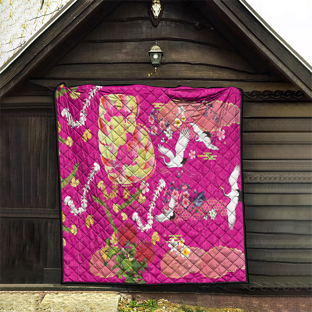 Hawaiian and Japanese Culture Together Quilt Kakau Tribal Pattern and Irezumi Art Pink Color LT03 - Polynesian Pride