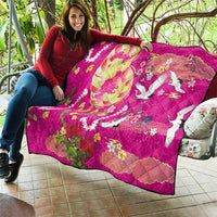 Hawaiian and Japanese Culture Together Quilt Kakau Tribal Pattern and Irezumi Art Pink Color LT03 - Polynesian Pride