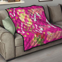 Hawaiian and Japanese Culture Together Quilt Kakau Tribal Pattern and Irezumi Art Pink Color LT03 - Polynesian Pride