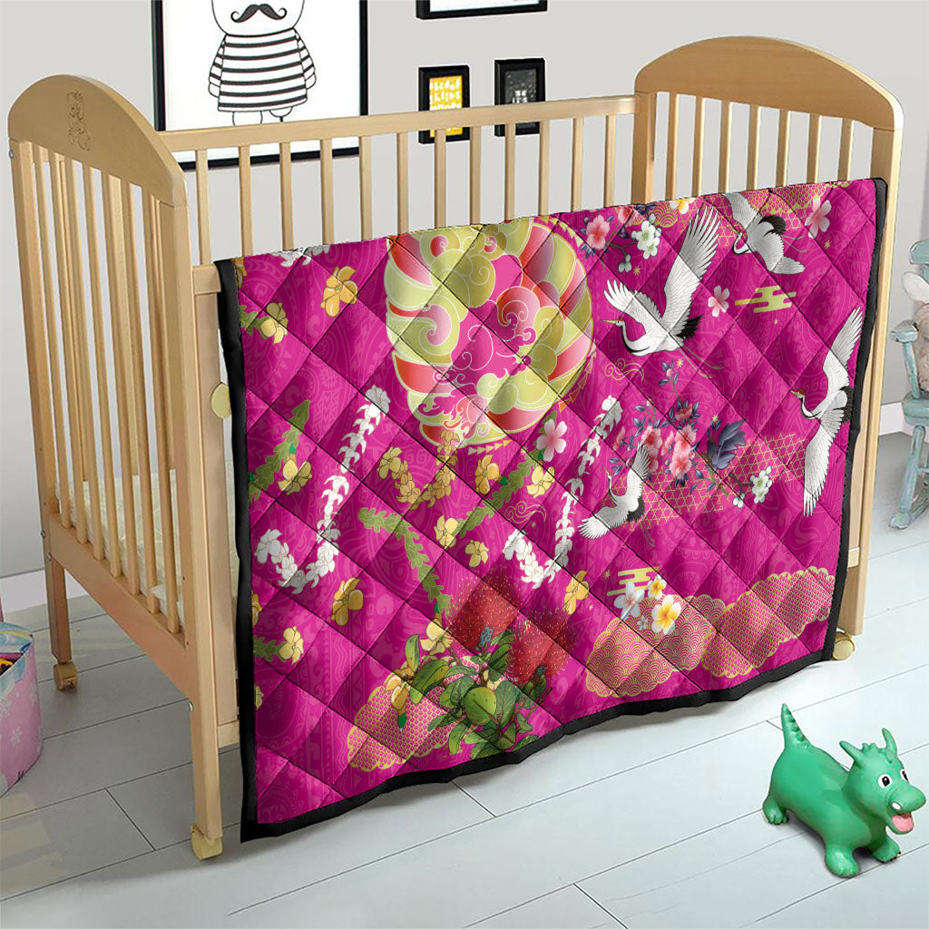 Hawaiian and Japanese Culture Together Quilt Kakau Tribal Pattern and Irezumi Art Pink Color LT03 - Polynesian Pride