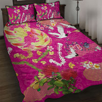 Hawaiian and Japanese Culture Together Quilt Bed Set Kakau Tribal Pattern and Irezumi Art Pink Color LT03 Pink - Polynesian Pride