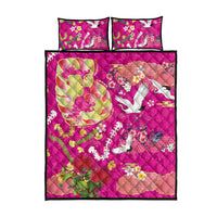 Hawaiian and Japanese Culture Together Quilt Bed Set Kakau Tribal Pattern and Irezumi Art Pink Color LT03 - Polynesian Pride