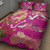Hawaiian and Japanese Culture Together Quilt Bed Set Kakau Tribal Pattern and Irezumi Art Pink Color LT03 - Polynesian Pride