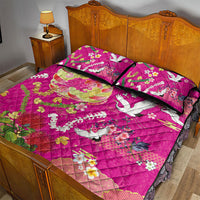 Hawaiian and Japanese Culture Together Quilt Bed Set Kakau Tribal Pattern and Irezumi Art Pink Color LT03 - Polynesian Pride