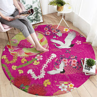 Hawaiian and Japanese Culture Together Round Carpet Kakau Tribal Pattern and Irezumi Art Pink Color LT03 - Polynesian Pride