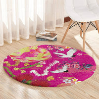 Hawaiian and Japanese Culture Together Round Carpet Kakau Tribal Pattern and Irezumi Art Pink Color LT03 - Polynesian Pride